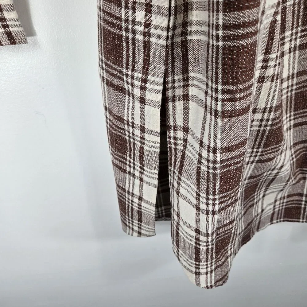Women's‎ Size Small Brown Plaid Button Up Longline Cardigan Blazer Jacket